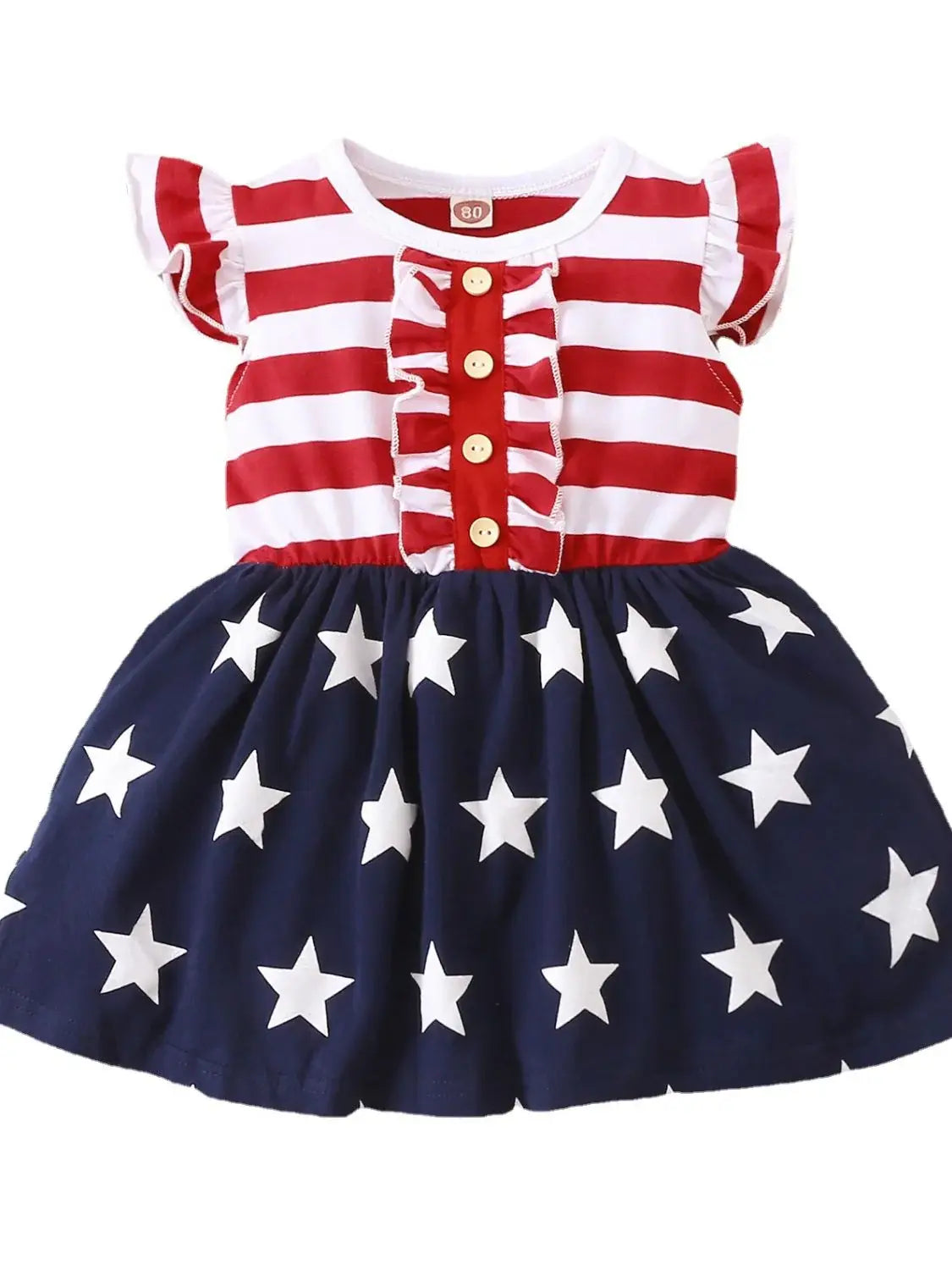 Striped & Stars Ruffled Round Neck Cap Sleeve Dress - Trendsi - Flyclothing LLC