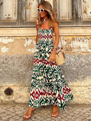 Smocked Printed Square Neck Sleeveless Dress Trendsi