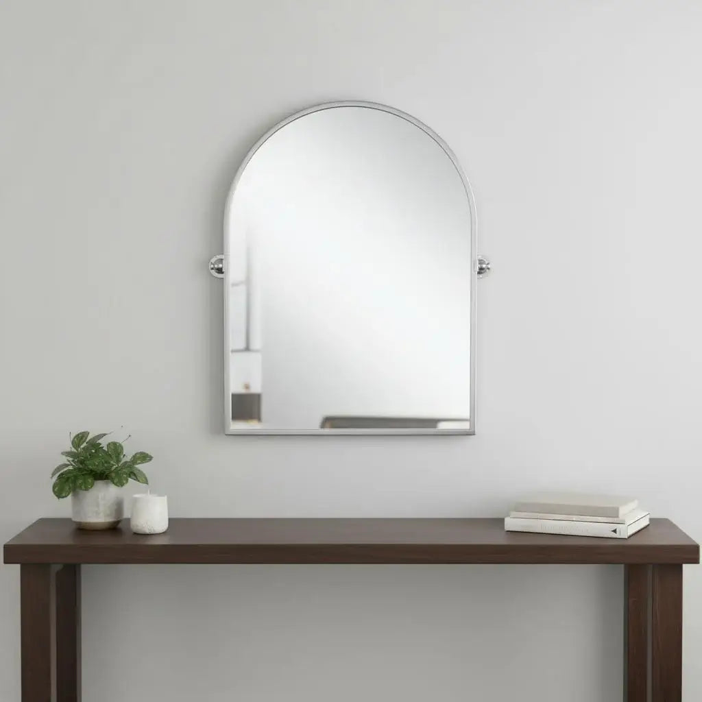 36" Silver Metal Arch Tilting Framed Accent Mirror - Homeroots - Flyclothing LLC