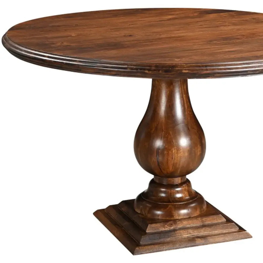 48" Brown Solid Wood Pedestal Base Round Top Dining Table - Homeroots - Flyclothing LLC