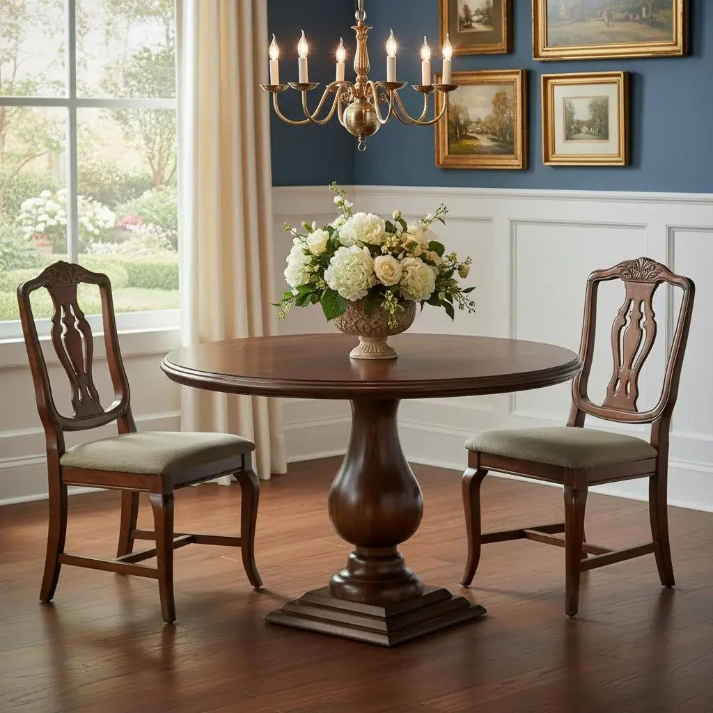 48" Brown Solid Wood Pedestal Base Round Top Dining Table - Homeroots - Flyclothing LLC