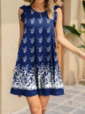Ruffled Printed Cap Sleeve Mini Dress - Trendsi - Flyclothing LLC