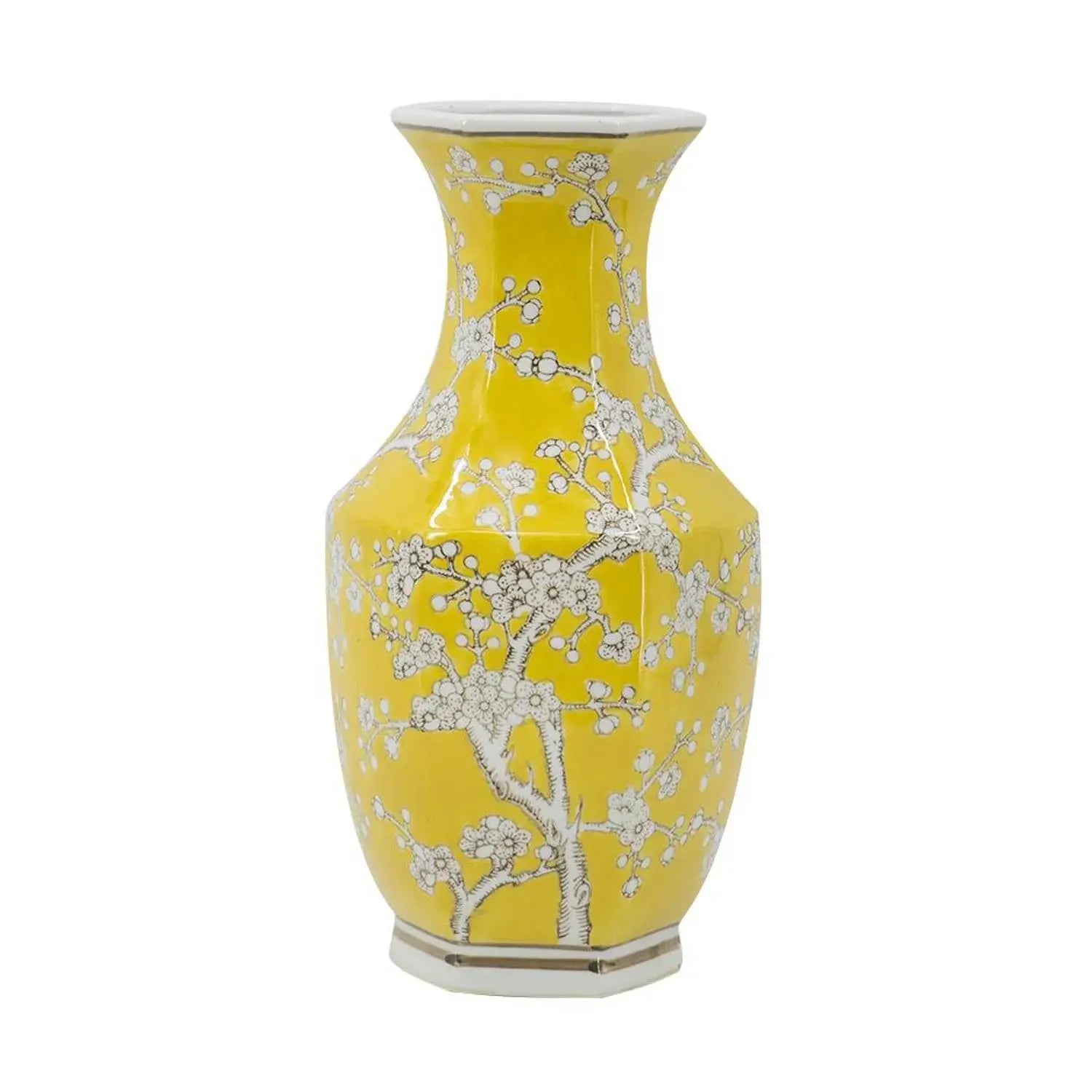 14" Yellow And White Chinoiserie Floral Porcelain Table Vase - Homeroots - Flyclothing LLC