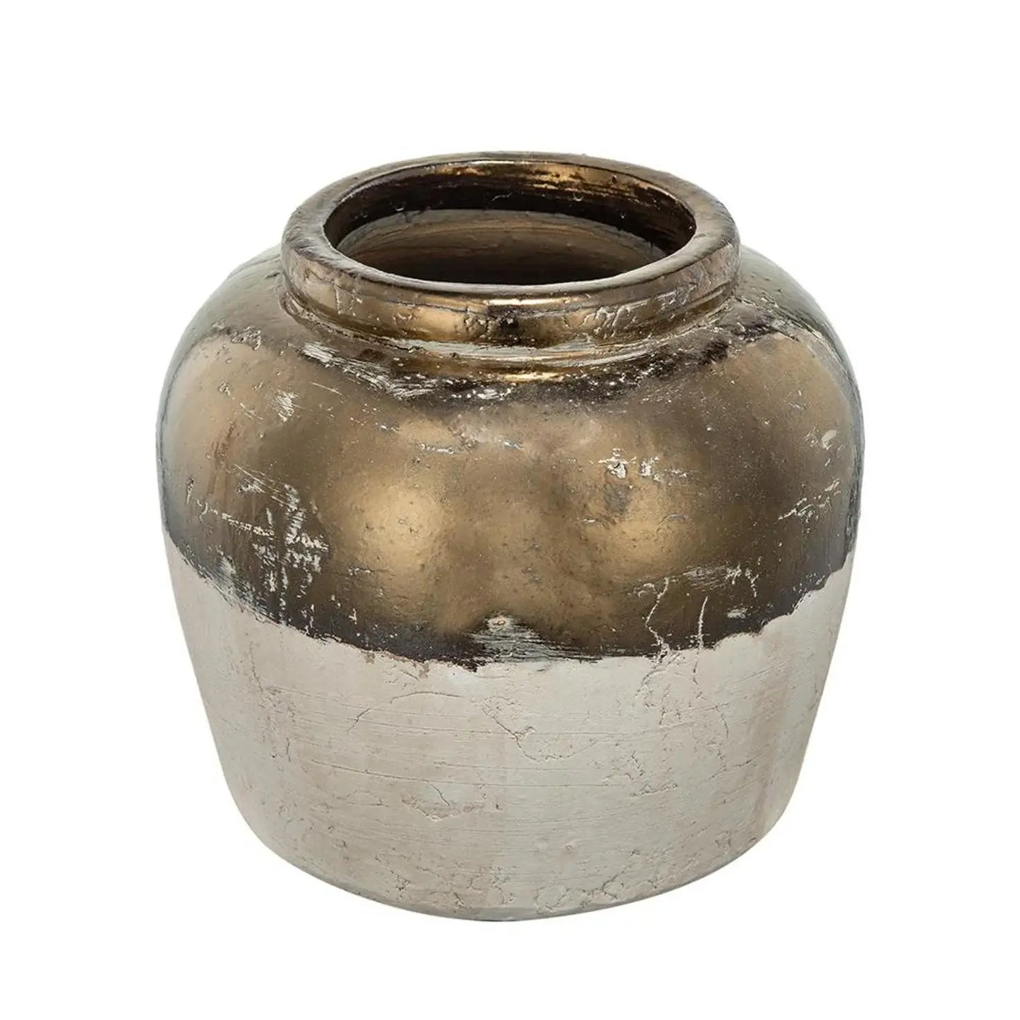 11" Antiqued Bronze And Light Gray Color Block Ceramic Round Table Vase - Homeroots - Flyclothing LLC