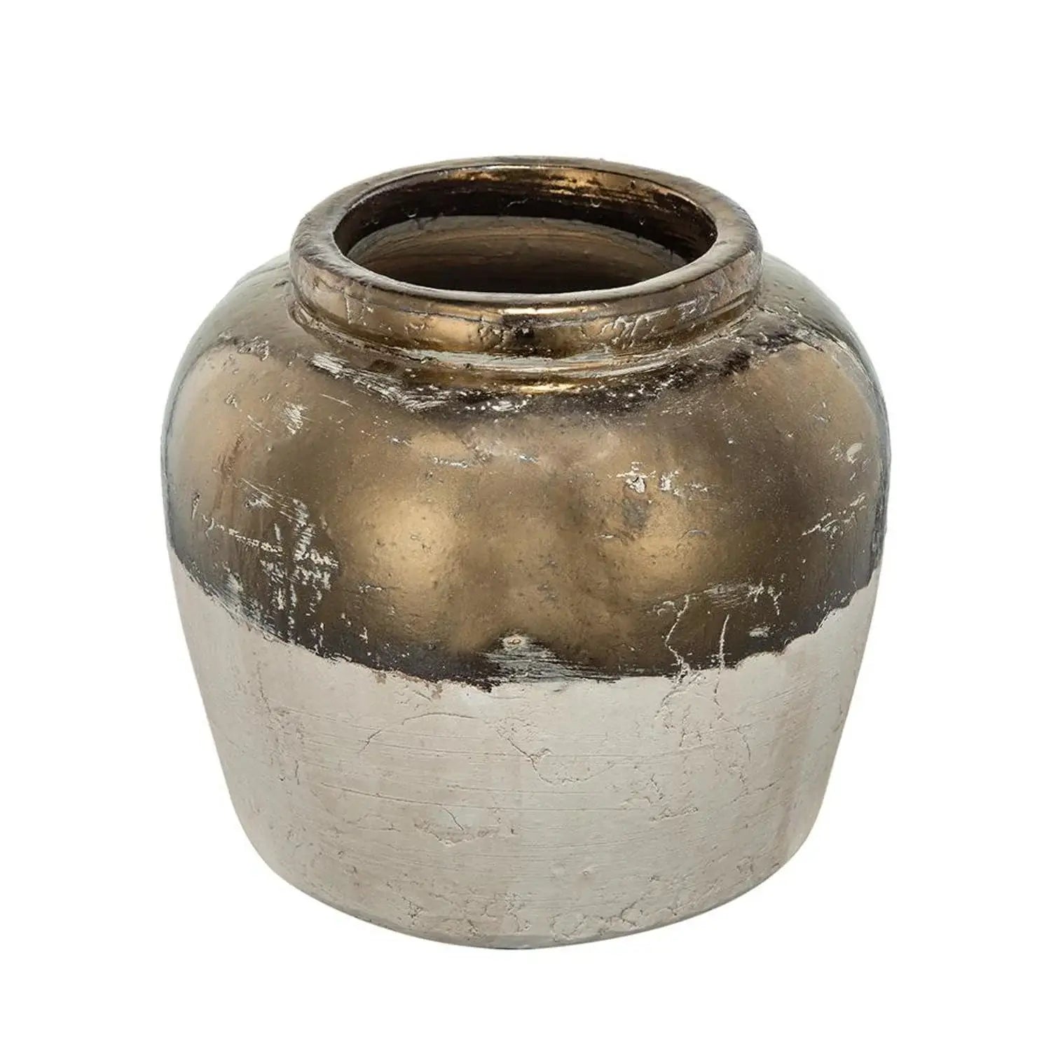 11" Antiqued Bronze And Light Gray Color Block Ceramic Round Table Vase - Homeroots - Flyclothing LLC