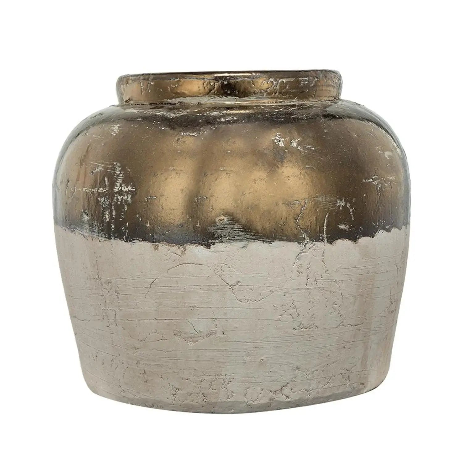 11" Antiqued Bronze And Light Gray Color Block Ceramic Round Table Vase - Homeroots - Flyclothing LLC