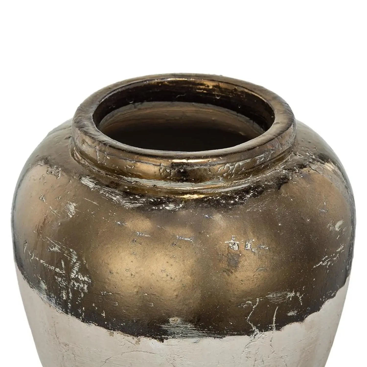 11" Antiqued Bronze And Light Gray Color Block Ceramic Round Table Vase - Homeroots - Flyclothing LLC