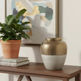 16" Antiqued Bronze And Light Gray Color Block Ceramic Round Jug Vase - Homeroots - Flyclothing LLC