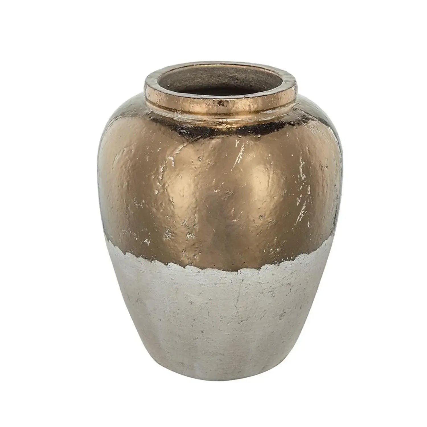 16" Antiqued Bronze And Light Gray Color Block Ceramic Round Jug Vase - Homeroots - Flyclothing LLC