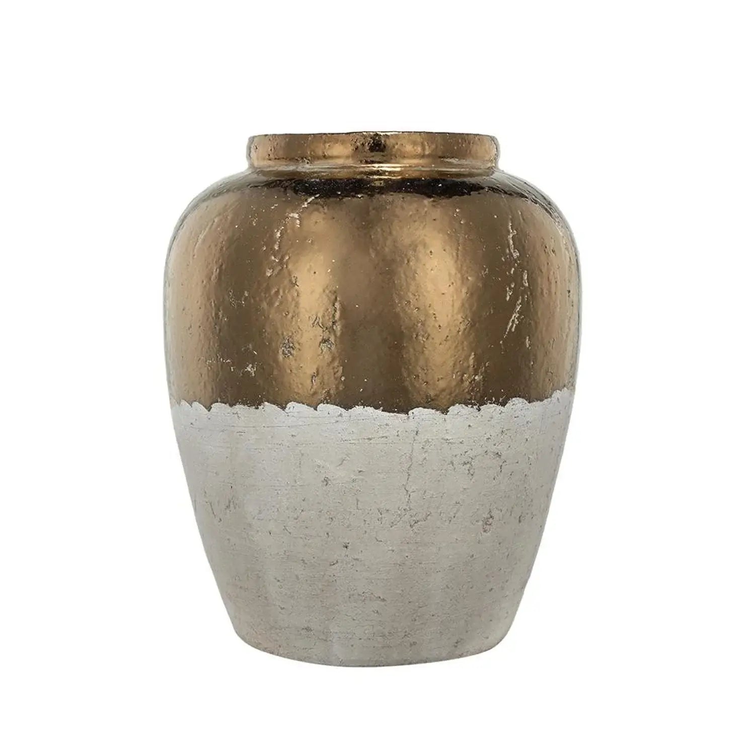 16" Antiqued Bronze And Light Gray Color Block Ceramic Round Jug Vase - Homeroots - Flyclothing LLC