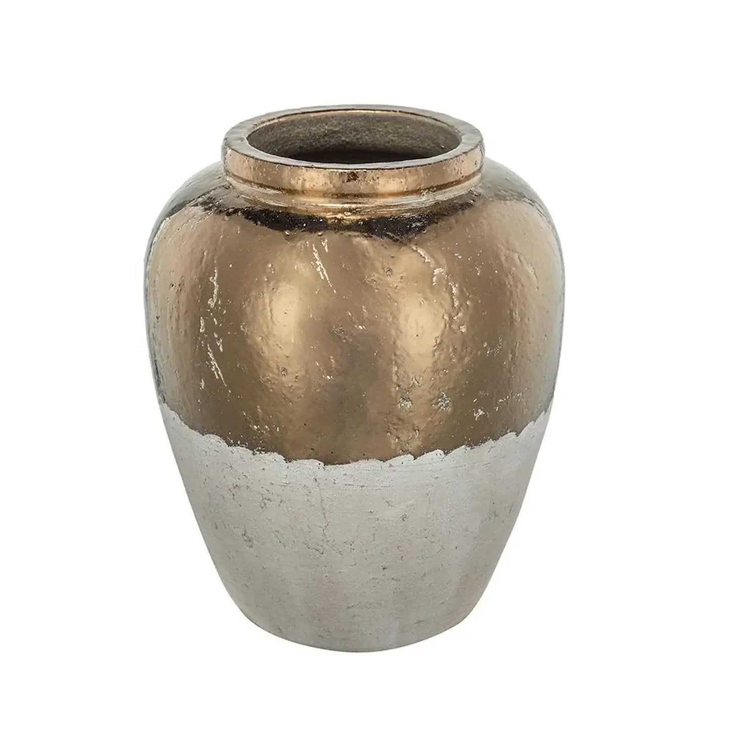16" Antiqued Bronze And Light Gray Color Block Ceramic Round Jug Vase - Homeroots - Flyclothing LLC