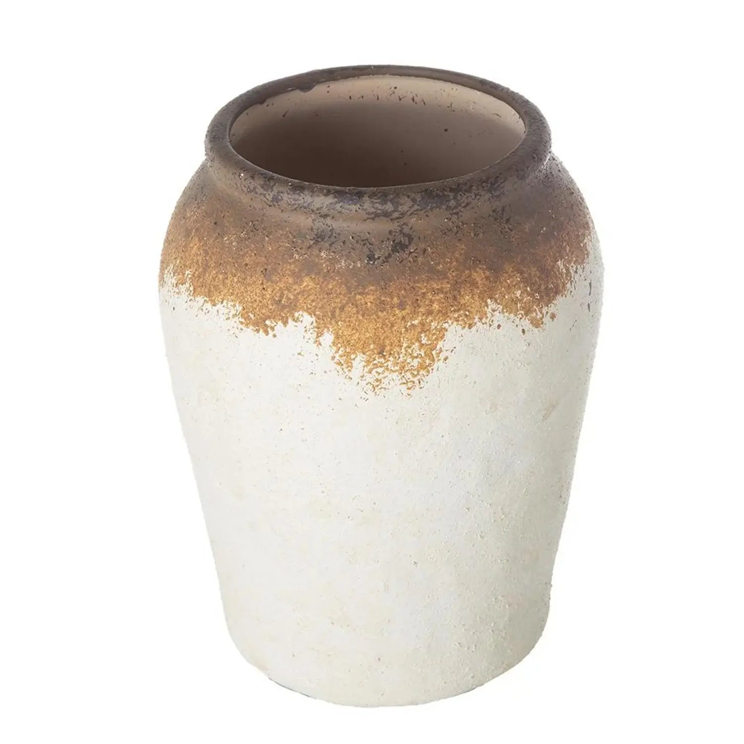 10" Brown And White Color Block Ceramic Round Jug Vase - Homeroots - Flyclothing LLC