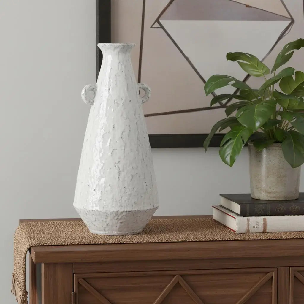 12" White Terracotta Tapered Jug Vase - Homeroots - Flyclothing LLC