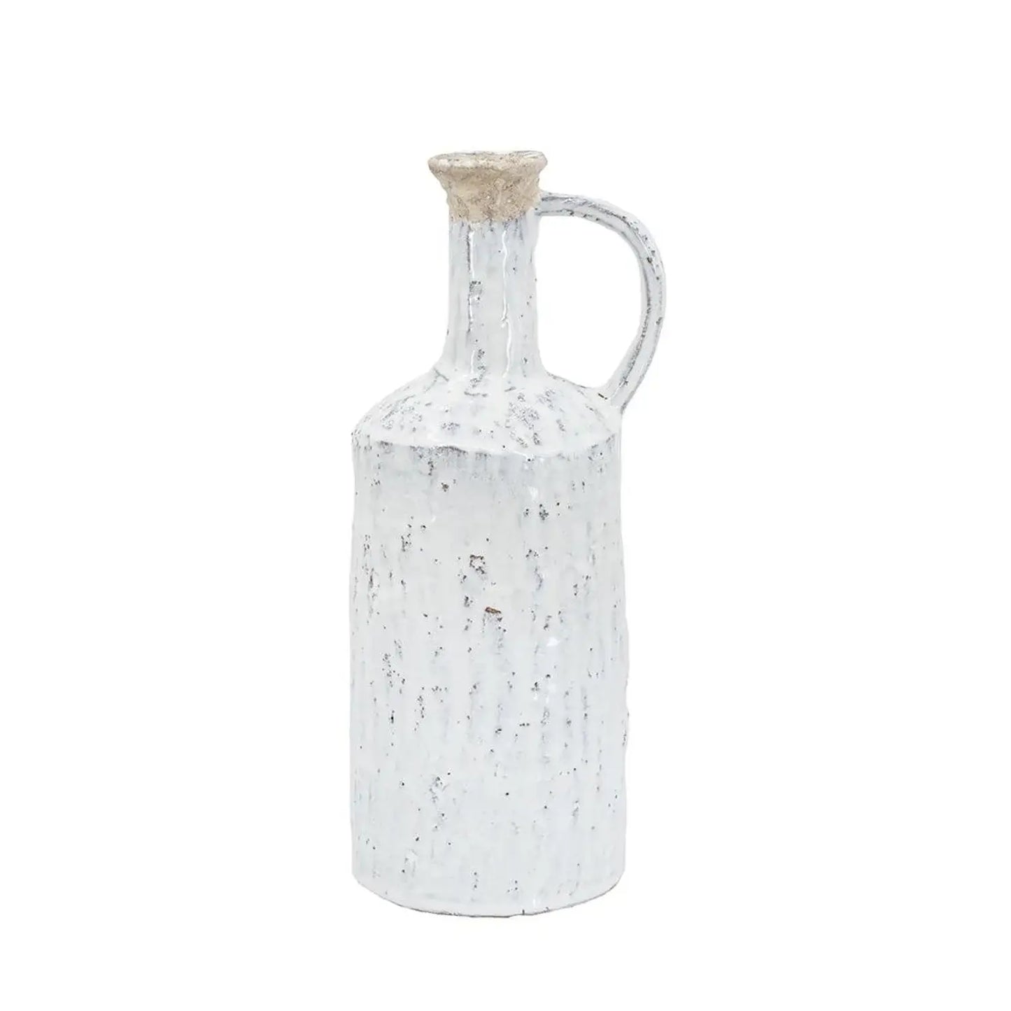 13" White Terracotta Cylinder Jug Vase - Homeroots - Flyclothing LLC