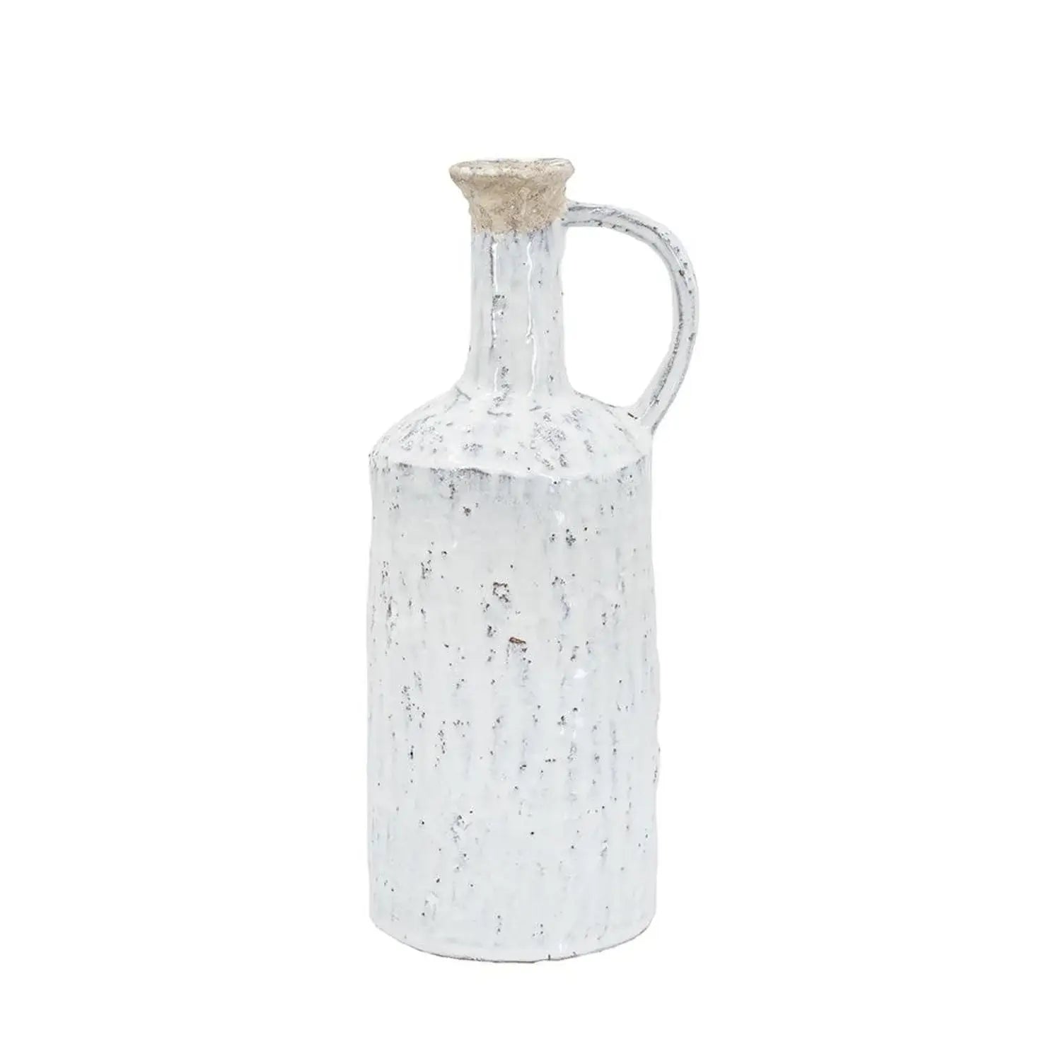 13" White Terracotta Cylinder Jug Vase - Homeroots - Flyclothing LLC