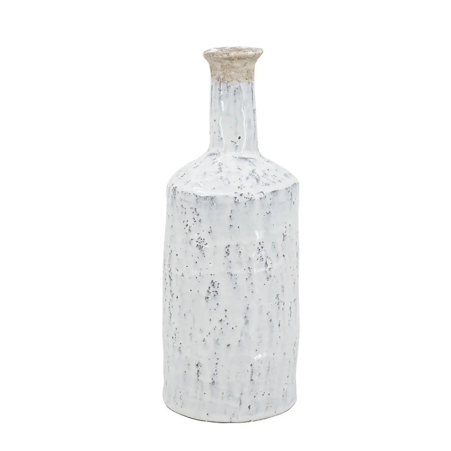 13" White Terracotta Cylinder Jug Vase - Homeroots - Flyclothing LLC