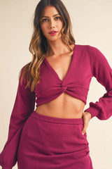 MABLE Front Twisted Knit Top and Midi Skirt Set - Trendsi - Flyclothing LLC