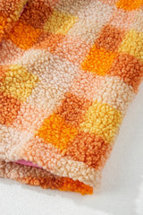 Checkered Long Sleeve Sherpa Hooded Jacket - Trendsi - Flyclothing LLC