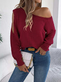 Openwork One Shoulder Cutout Long Sleeve Sweater - Trendsi - Flyclothing LLC