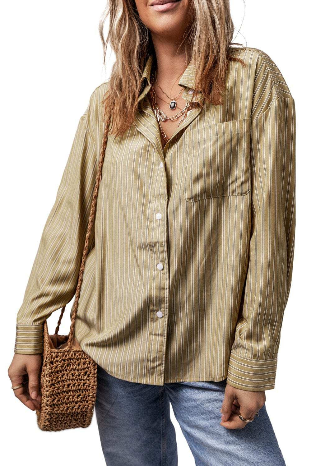 Striped Button Up Long Sleeve Shirt - Trendsi - Flyclothing LLC