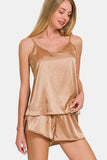 Zenana V-Neck Satin Cami and Elastic Waist Shorts Lounge Set - Trendsi - Flyclothing LLC