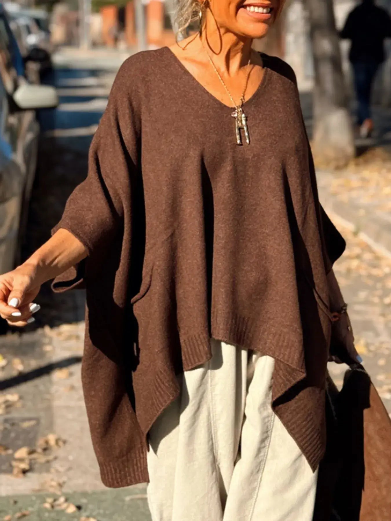 Ribbed Hem V-Neck Sweater - Trendsi - Flyclothing LLC