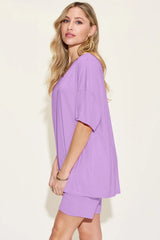Basic Bae Bamboo Full Size V-Neck Drop Shoulder T-Shirt and Shorts Set - ShopBasicbae - Flyclothing LLC