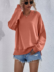 Dropped Shoulder Slit Hoodie - Trendsi