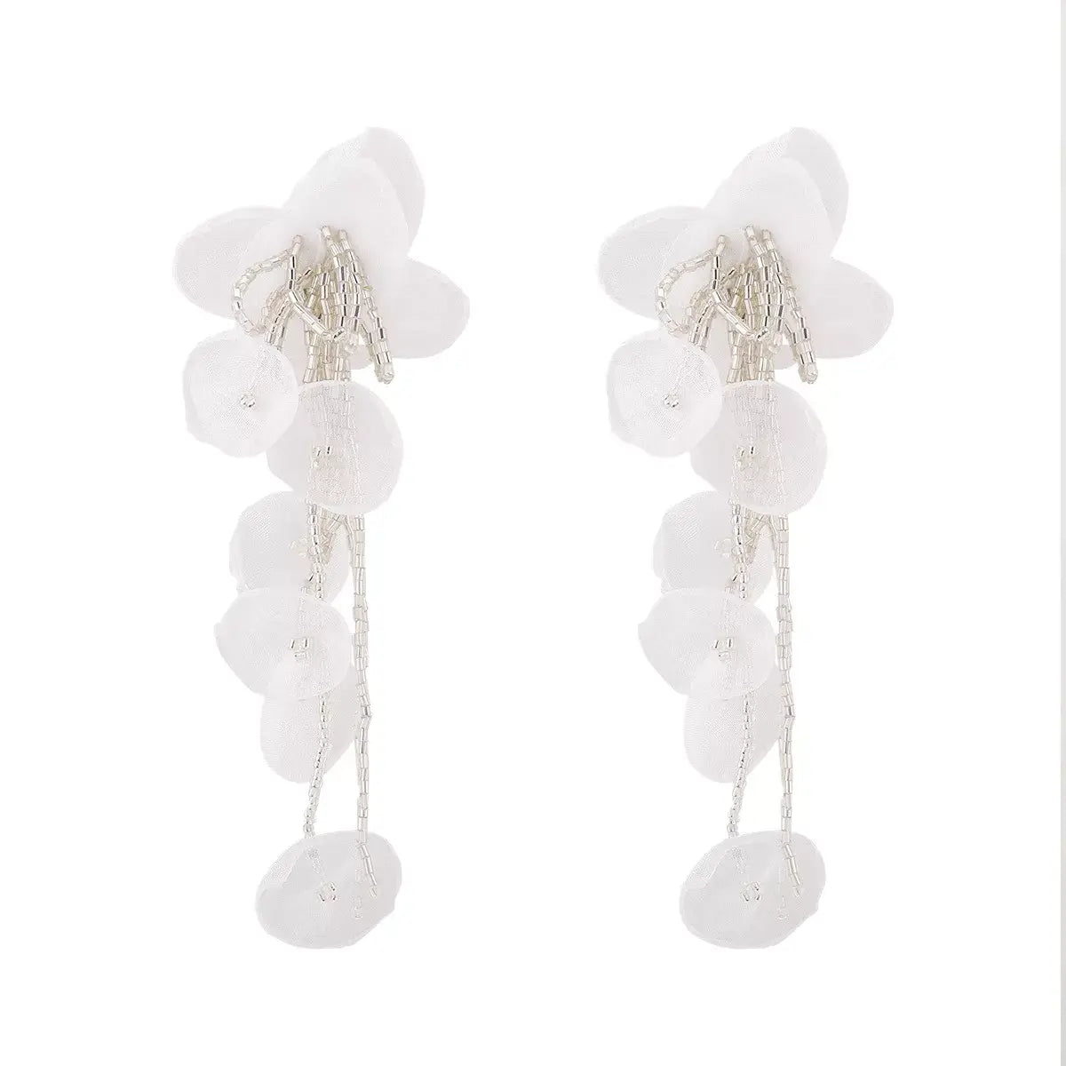 Floral Petal Beaded Tassel Drop Earrings - Trendsi - Flyclothing LLC