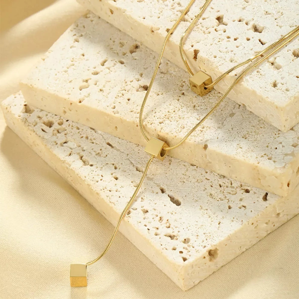 18K Gold-Plated Double Layered Geometric Necklace - Trendsi - Flyclothing LLC