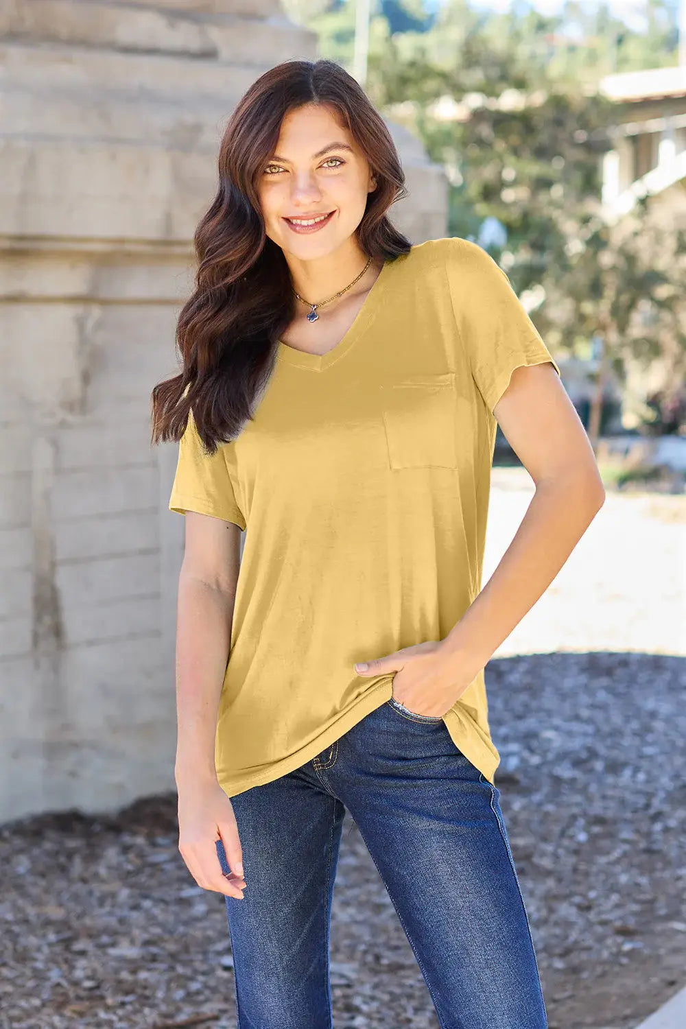 Basic Bae Bamboo Full Size V-Neck Short Sleeve T-Shirt - ShopBasicbae - Flyclothing LLC