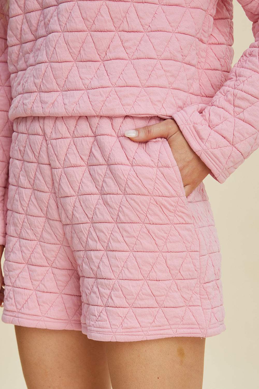 Double Take Full Size Texture Round Neck Long Sleeve Top and Shorts Set - Trendsi - Flyclothing LLC