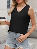 V-Neck Eyelet Knit Cami Tank Top - Trendsi - Flyclothing LLC