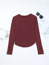 Exposed Seam Ribbed Long Sleeve Top - Trendsi - Flyclothing LLC