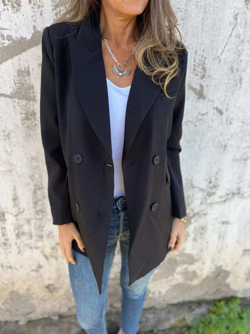 Full Size Collared Neck Long Sleeve Blazer - Trendsi - Flyclothing LLC