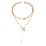 Double Layered Chain Y-Shaped Pendant Necklace - Trendsi - Flyclothing LLC