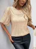 Sequin Round Neck Half Sleeve Top - Trendsi