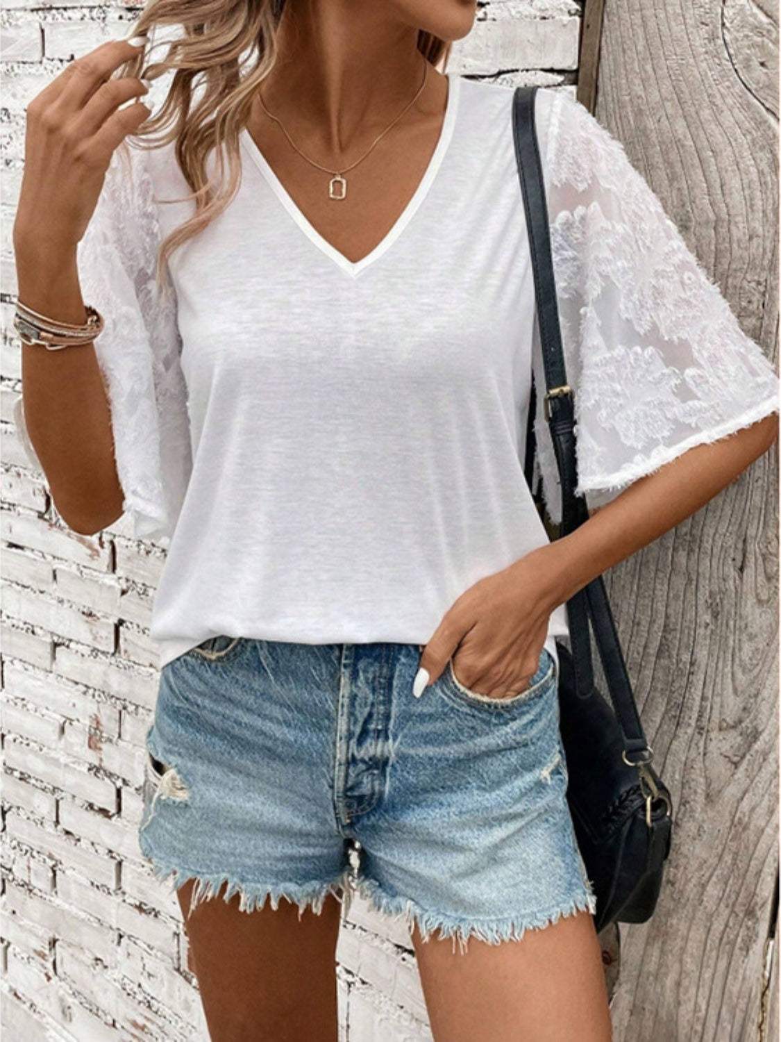 V-Neck Half Sleeve T-Shirt - Trendsi - Flyclothing LLC