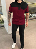 Men‘s Full Size Waffle-Knit Contrast Top and Pants Set Plus Size - Trendsi