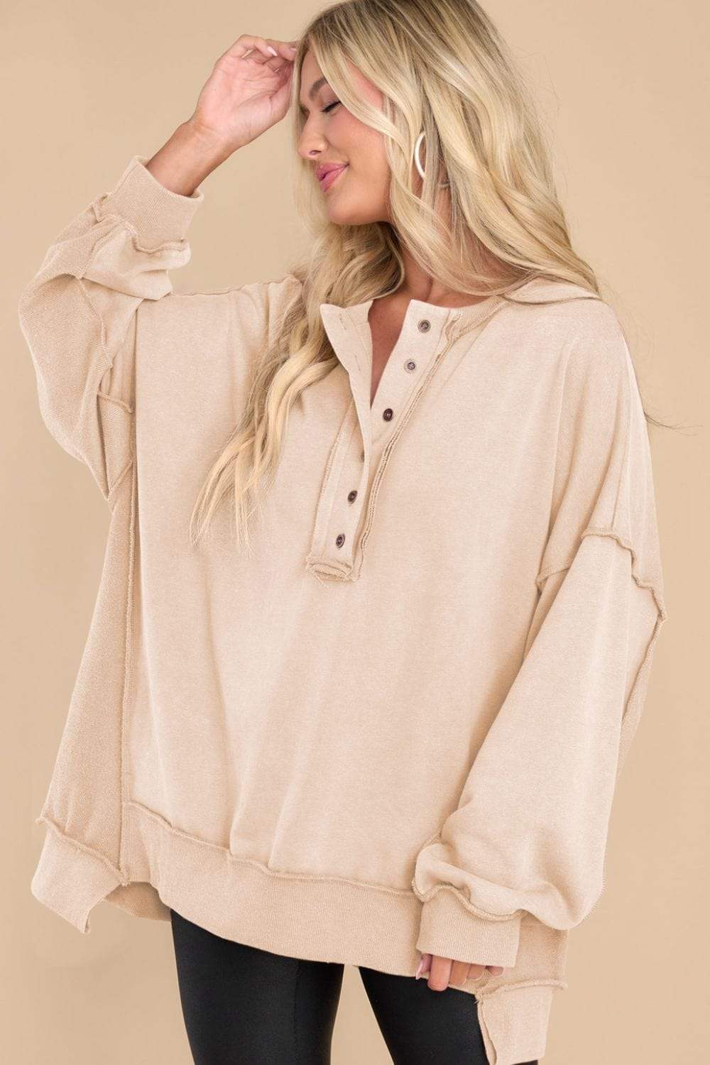 Exposed Seam Long Sleeve Sweatshirt - Trendsi - Flyclothing LLC