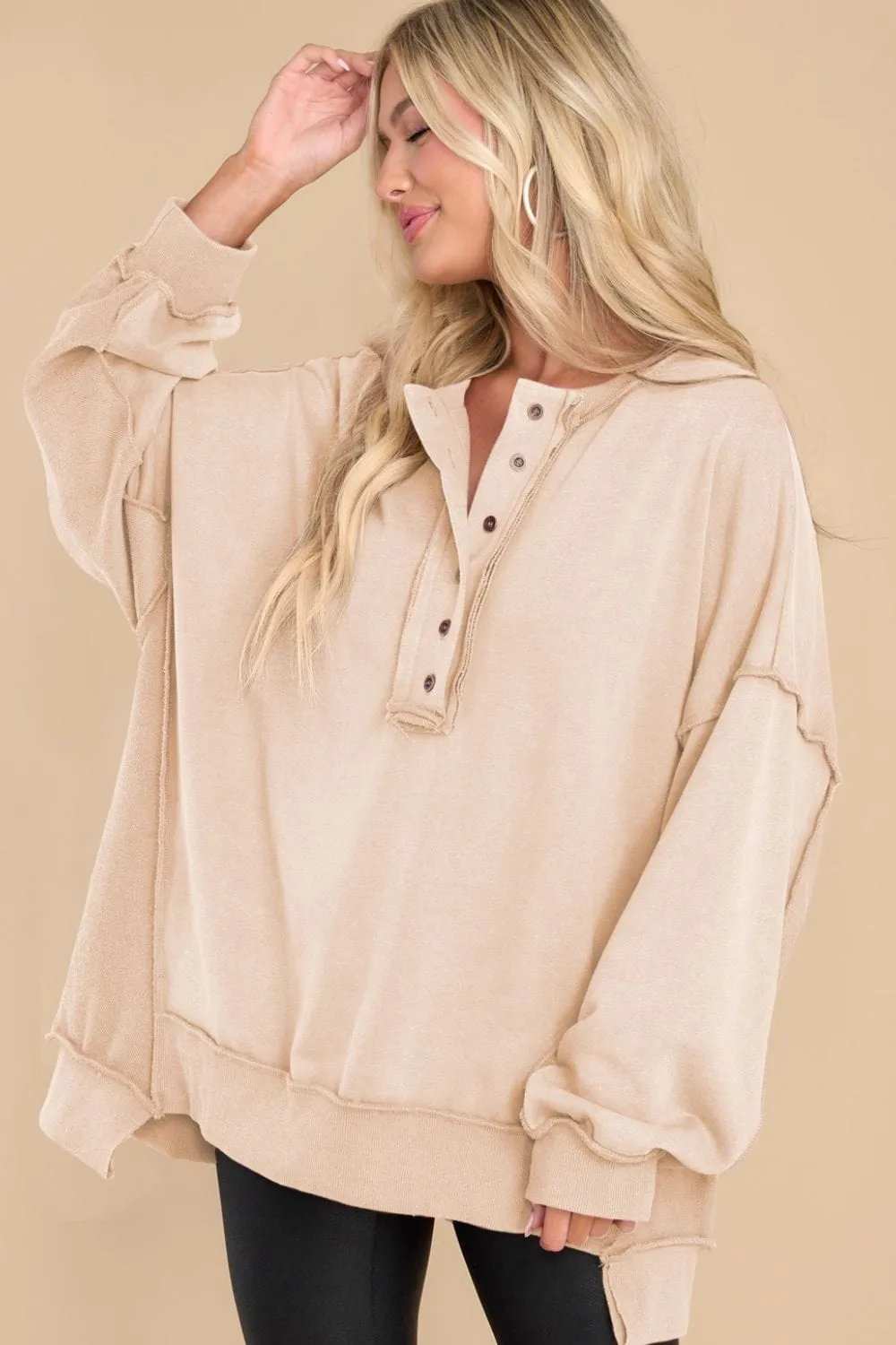 Exposed Seam Long Sleeve Sweatshirt - Trendsi - Flyclothing LLC