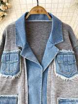Raw Hem Denim Pocket Patchwork Cardigan - Trendsi - Flyclothing LLC