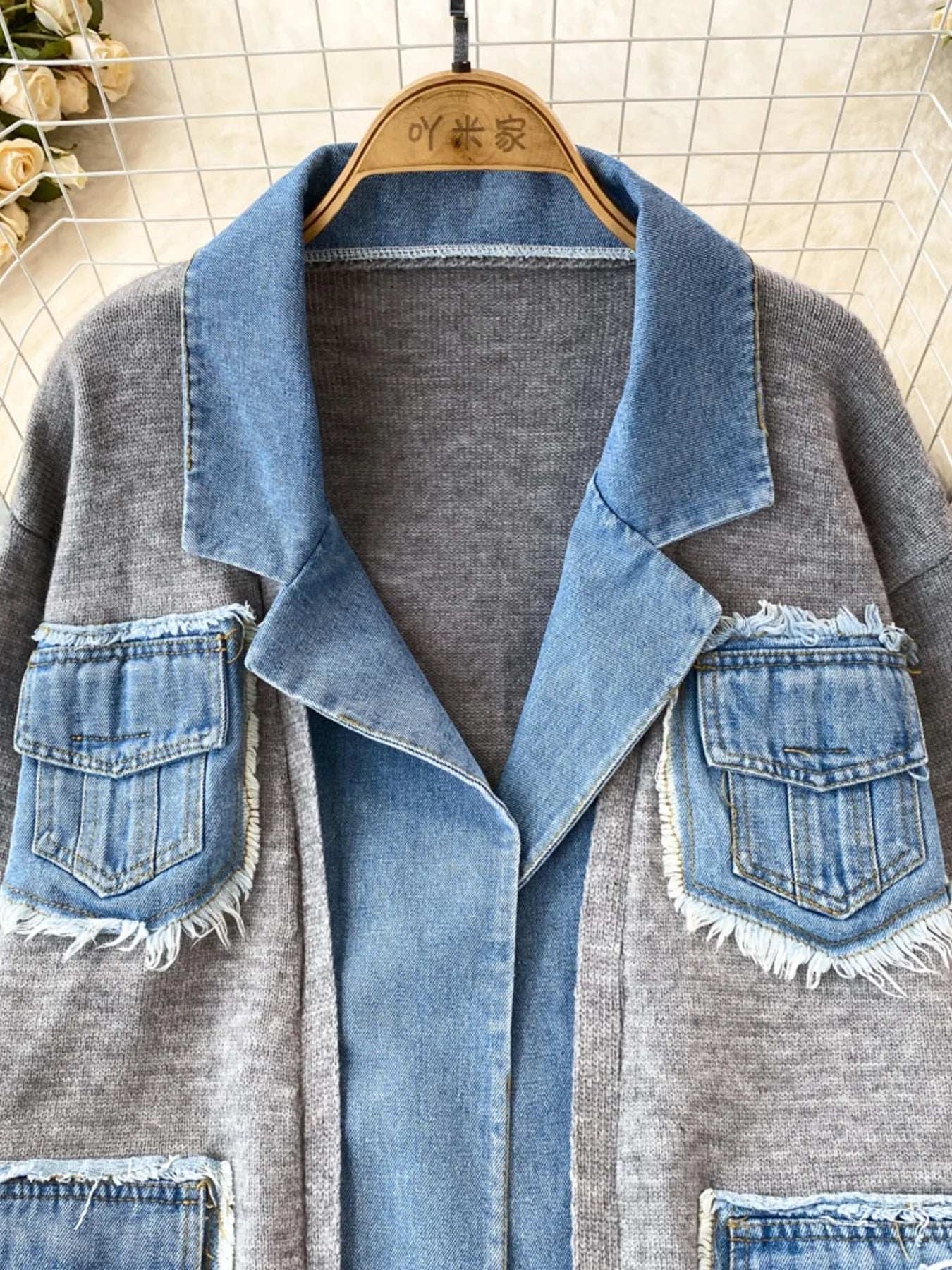 Raw Hem Denim Pocket Patchwork Cardigan - Trendsi - Flyclothing LLC