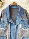Raw Hem Denim Pocket Patchwork Cardigan - Trendsi - Flyclothing LLC