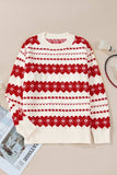 Geometric Round Neck Dropped Shoulder Sweater - Trendsi - Flyclothing LLC
