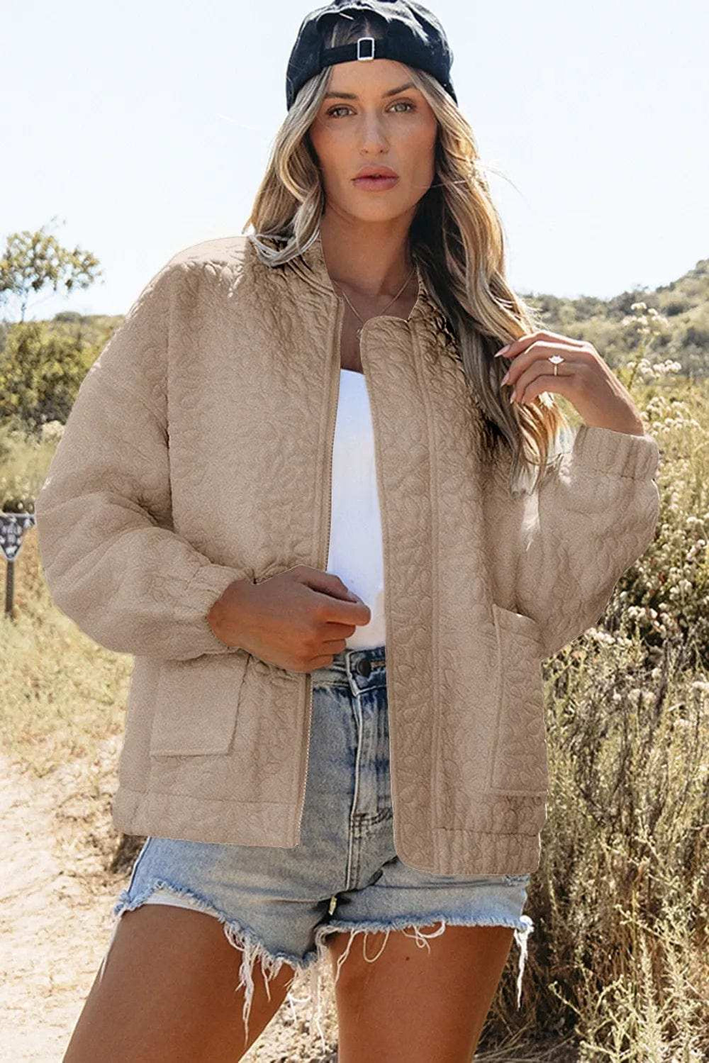 Baseball Collar Floral Quilted Jacket - Trendsi - Flyclothing LLC