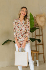 Sew In Love Full Size Wrinkle-Free Floral Notched Top - Trendsi - Flyclothing LLC