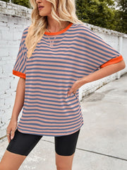 Lovelet Striped Round Neck Half Sleeve T-Shirt - Trendsi