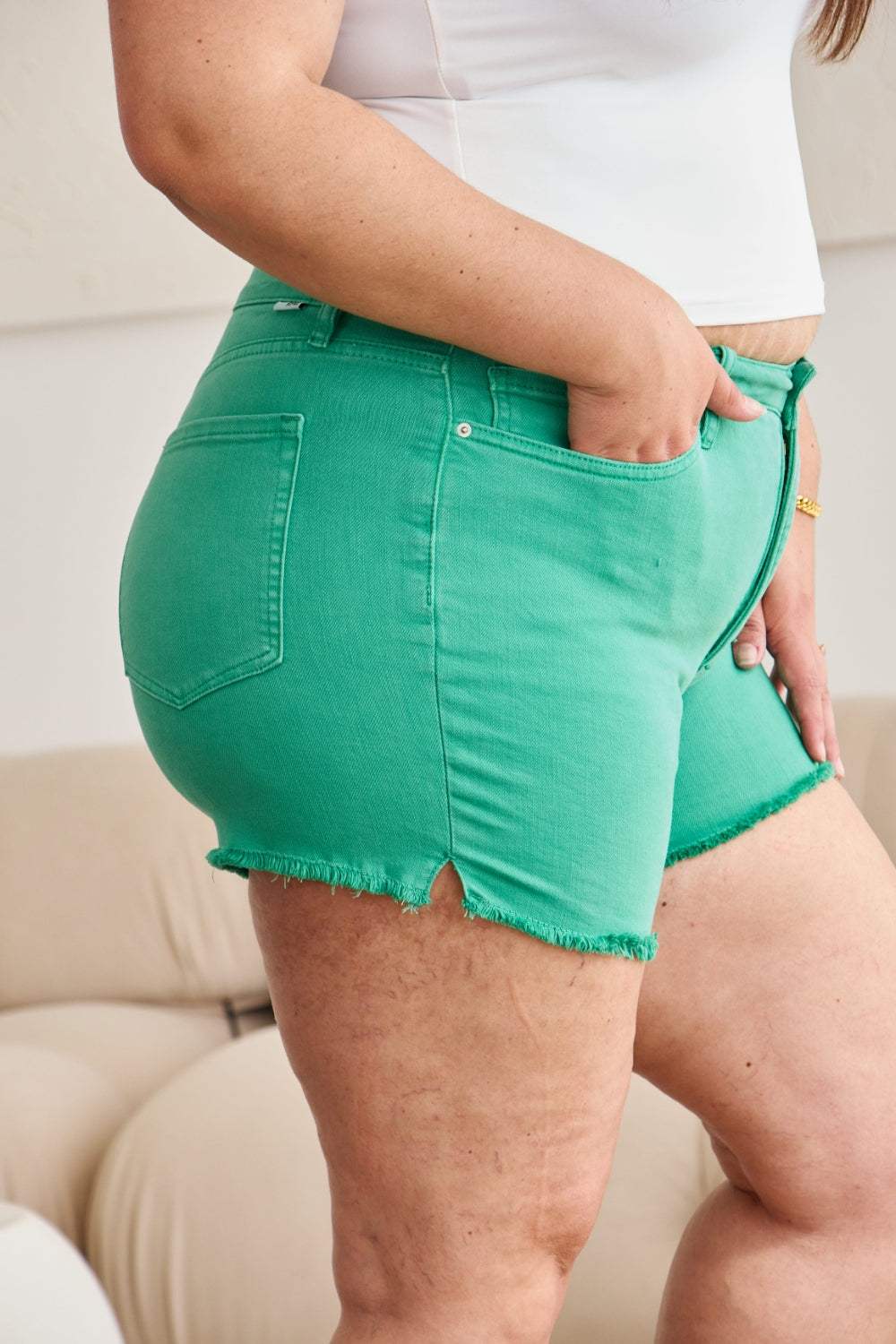 RFM Tummy Control High Waist Raw Hem Denim Shorts - Trendsi - Flyclothing LLC