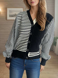 Striped Button Down Long Sleeve Cardigan - Trendsi - Flyclothing LLC